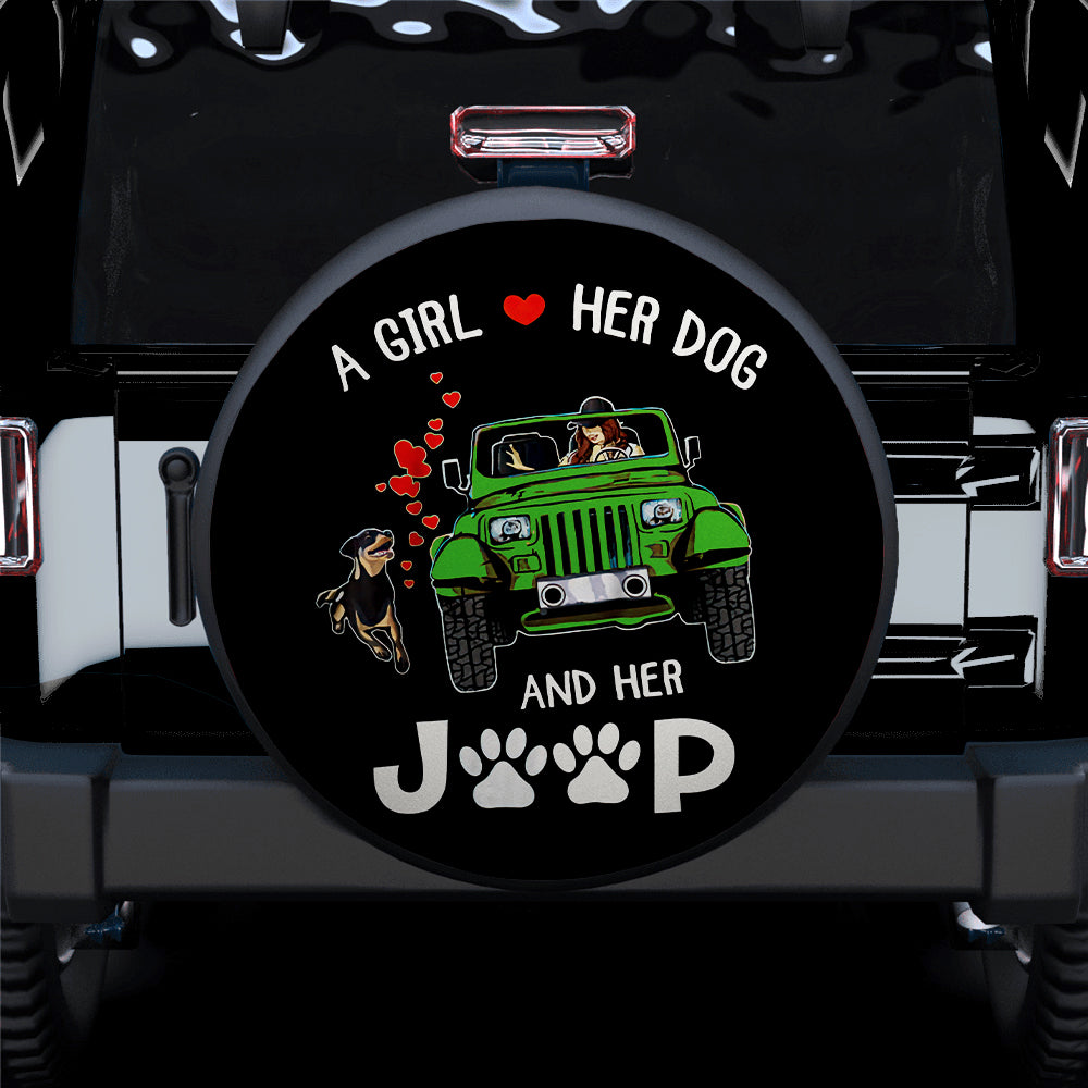 A Girl Love Her Dog And Her Jeep Green Car Spare Tire Covers Gift For Campers