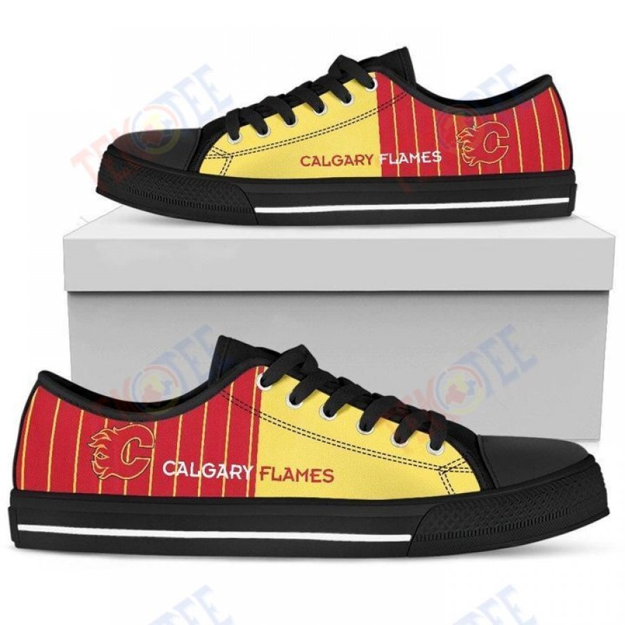 Mens Womens Cool Simple Design Vertical Stripes Calgary Flames Low Top Shoes Custom Print Footwear Convers Sneakers TMT790