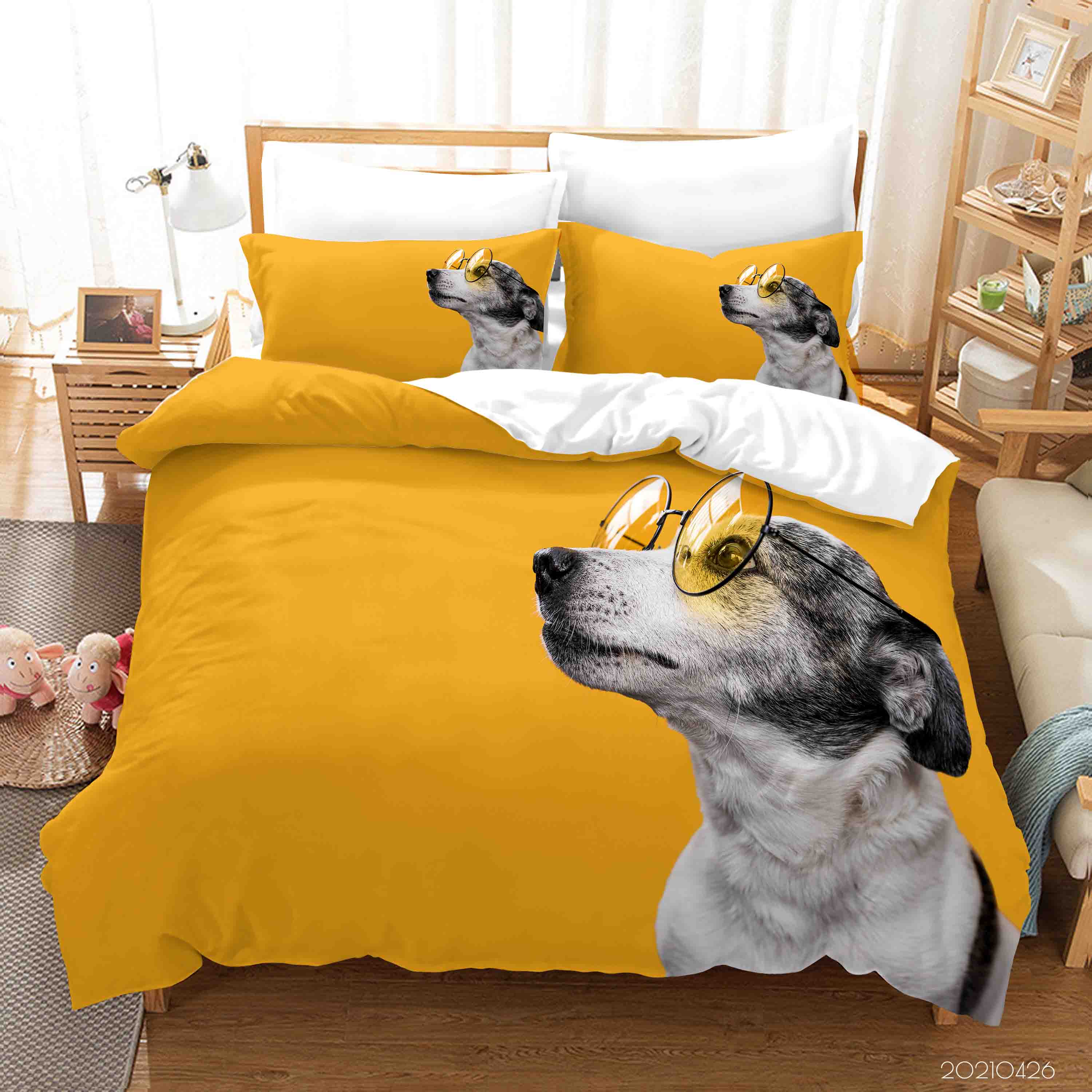 3D Cute Animal Dog Yellow Quilt Cover Set Bedding Set Duvet Cover Pillowcases 268