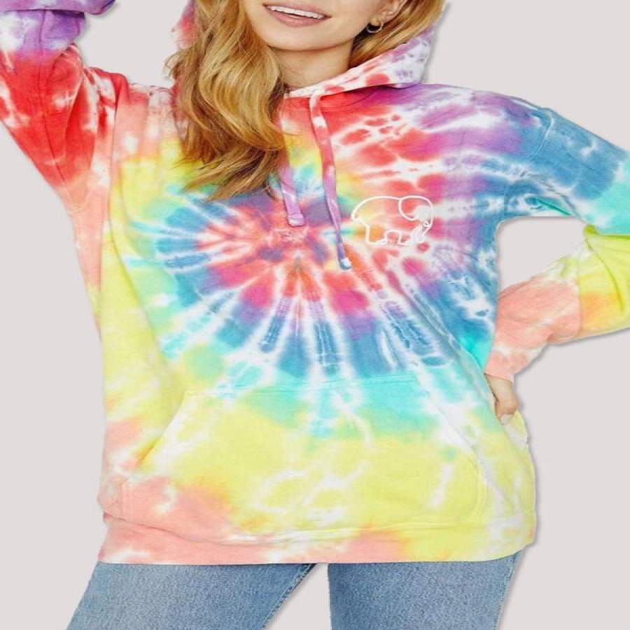 Tie-Dye Elephant Print Hoodie With Pocket