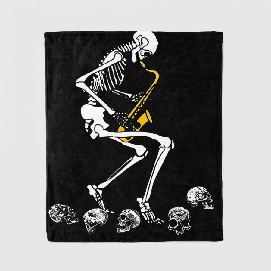 Funny Dancing Skeleton Playing Saxophone Halloween Gifts Blanket Personalized Fleece Blanket Halloween Gifts