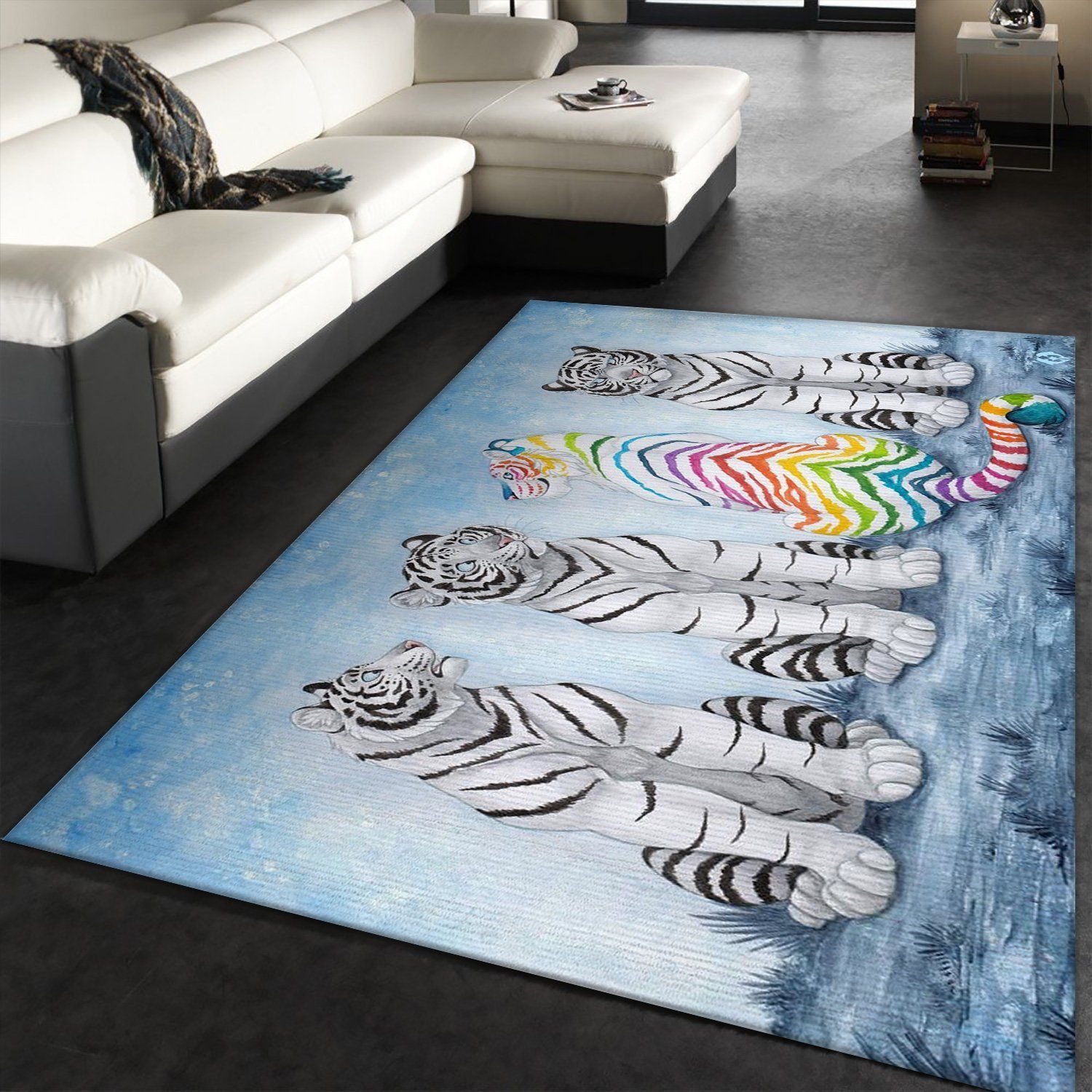 Tiger White LGBT Area Rug Geeky Carpet Floor Decor