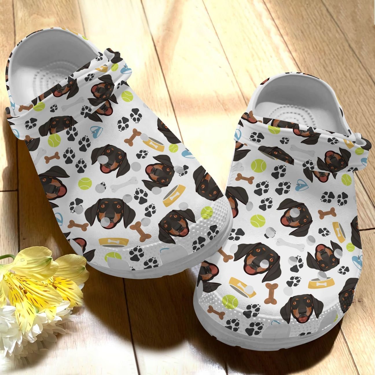 Dachshund Personalize Clog, Custom Name, Text, Fashion Style For Women, Men, Kid, Print 3D Smiling Dachshund Pattern