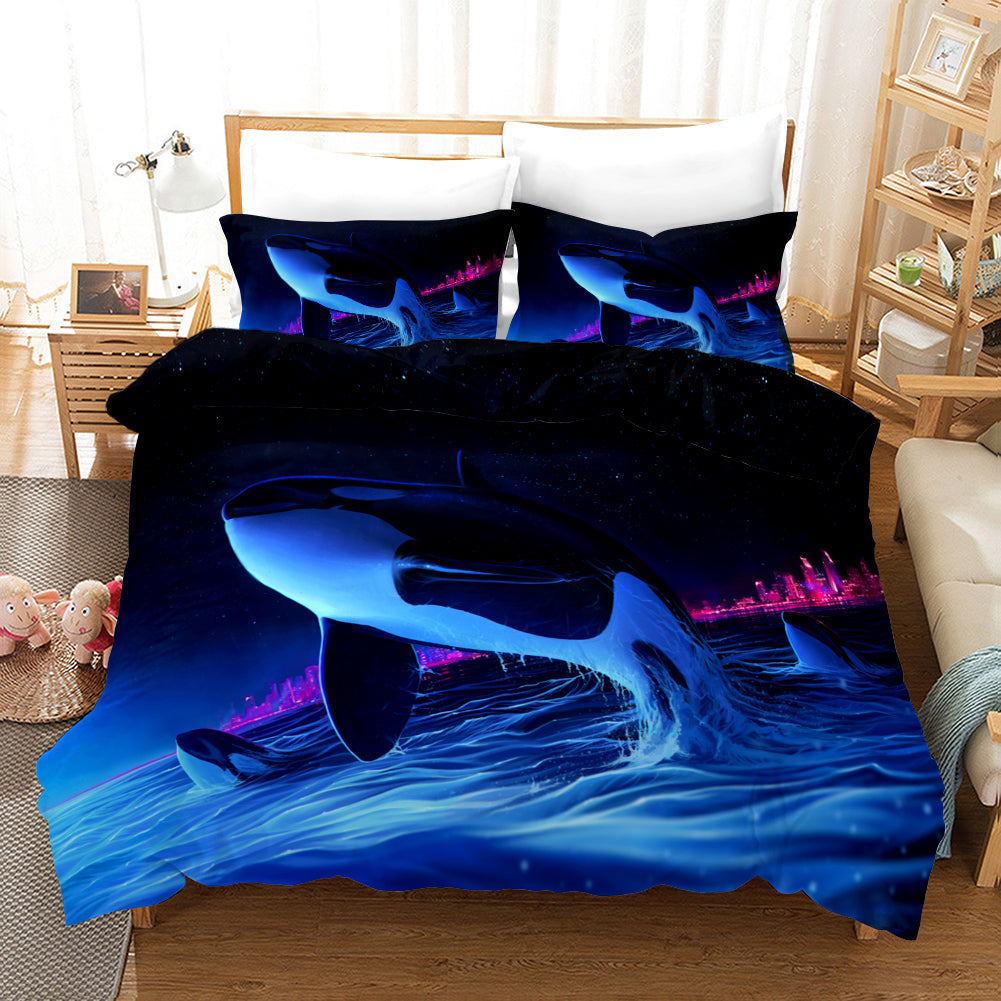 3D Blue Sea Dolphin Quilt Cover Set Bedding Set Pillowcases 2