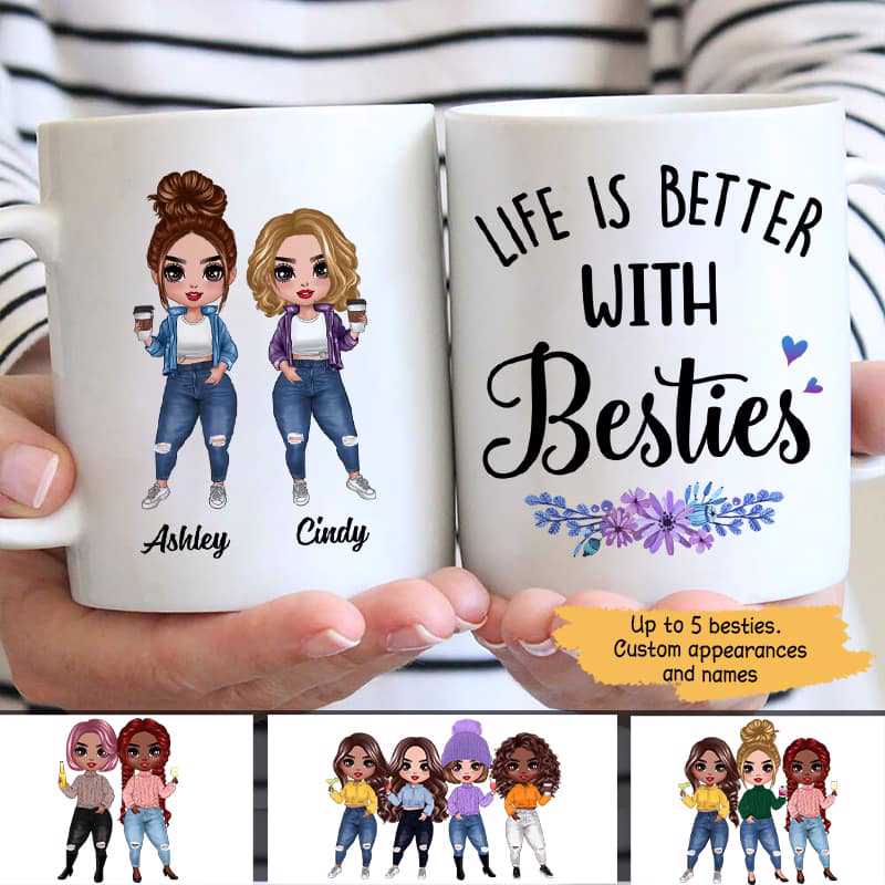 Purple Flower Doll Besties Sisters Standing Personalized Mug