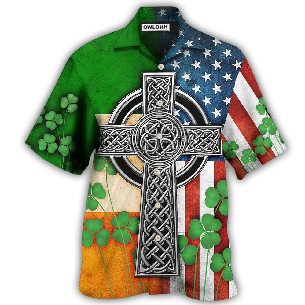 Irish American Flag Celtic Cross Saint Day All Over Hawaii Shirt Ha68578