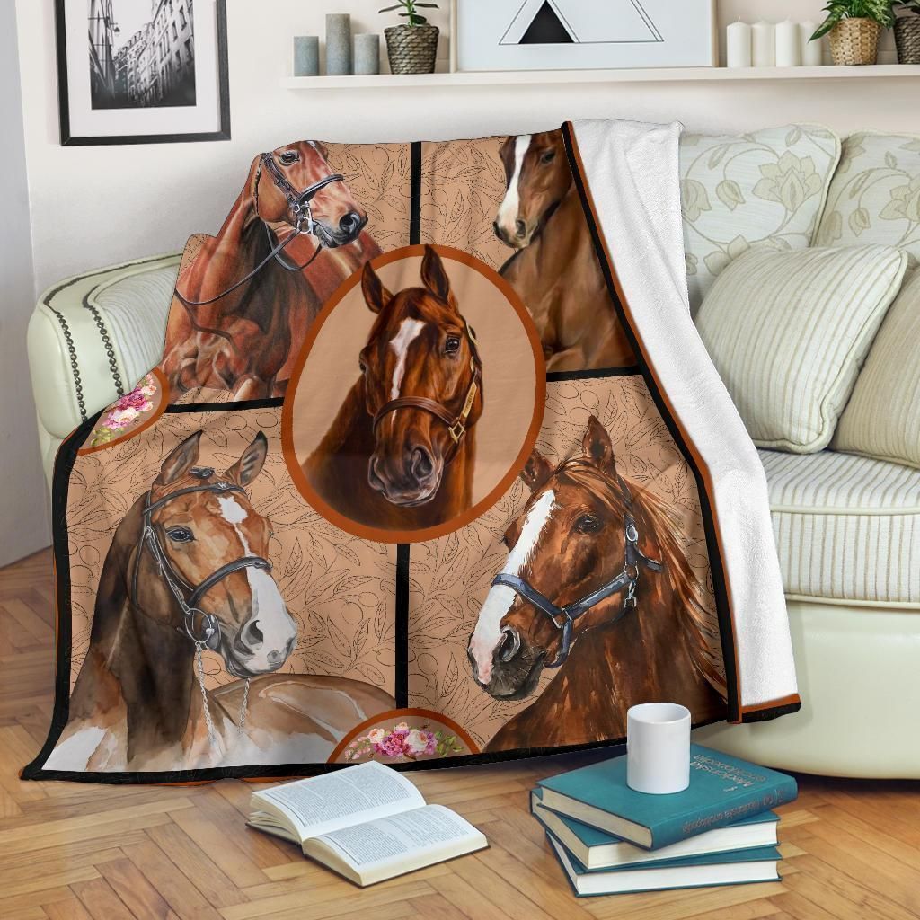 Brown Horse Collage Fleece Blanket, Sherpa Blanket, Gift For Aunt Gift For Parent, Family Member, Friends Gift, Christmas Gift, Home Decor, Home Living