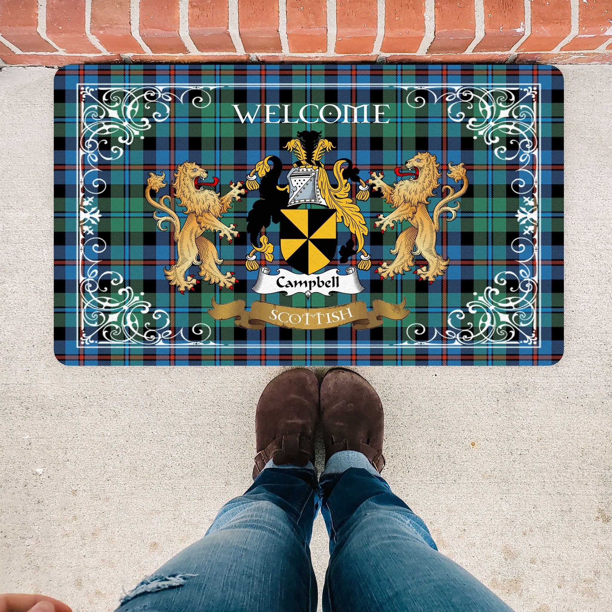 Scotstee Shop Tartan Door Mat The Family Campbell Dress Scottish Plaid Doormat, Welcome Mat, Christmas Door Mat