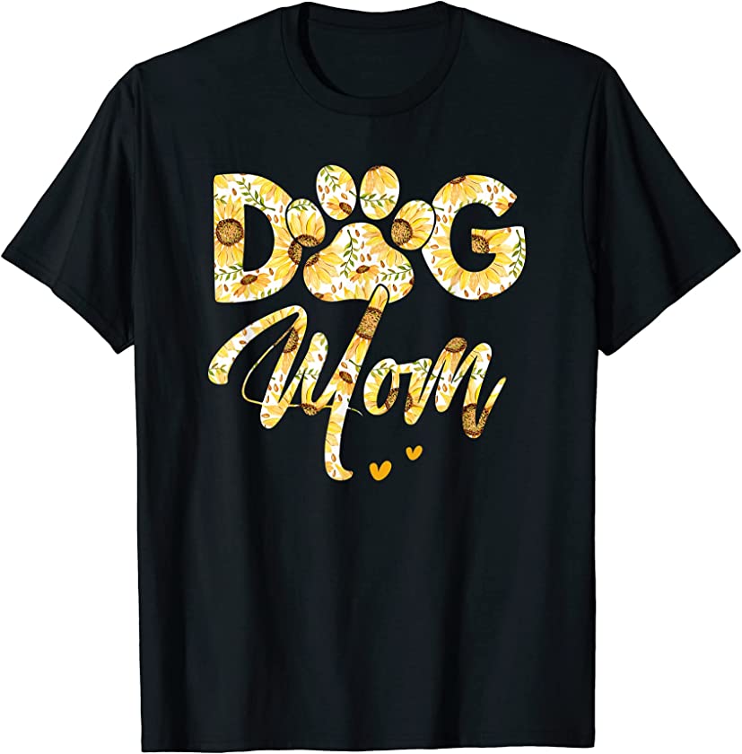 Dog Mom Pet Paw Sunflower Heart Love Puppy Kids Mother’s Day T-Shirt