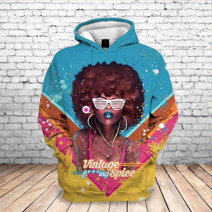 Black Girl Vintage Hoodie 3D All Over Print Custom Name #V