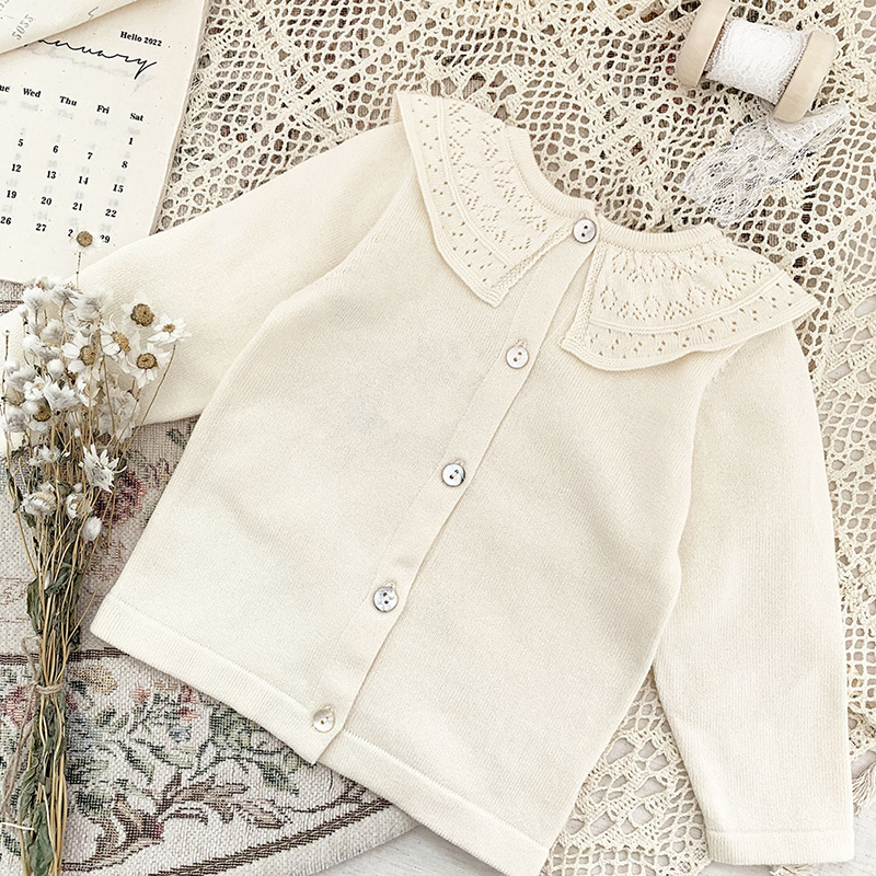 Autumn Baby Girls Clothes Baby Sweater Ruffle Toddler Knit Sweater Warm Newborn Knitwear Bishop Sleeve Cotton Baby Pullover Tops alx