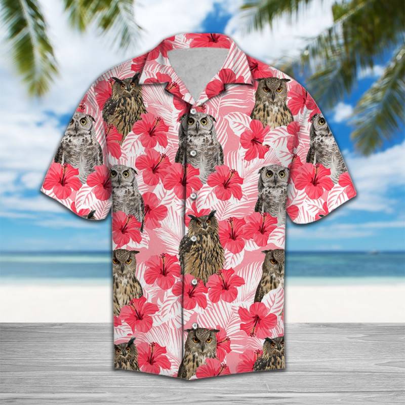 Tropical Flowers Hibiscus Owl Hawaiian Shirt Ha75485