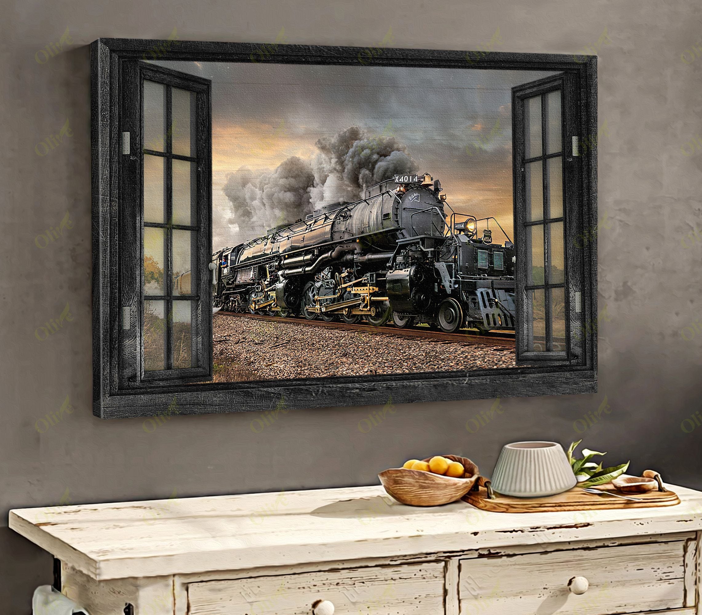 The Train On Other Side Of Window Canvas Wall Art Home Decor