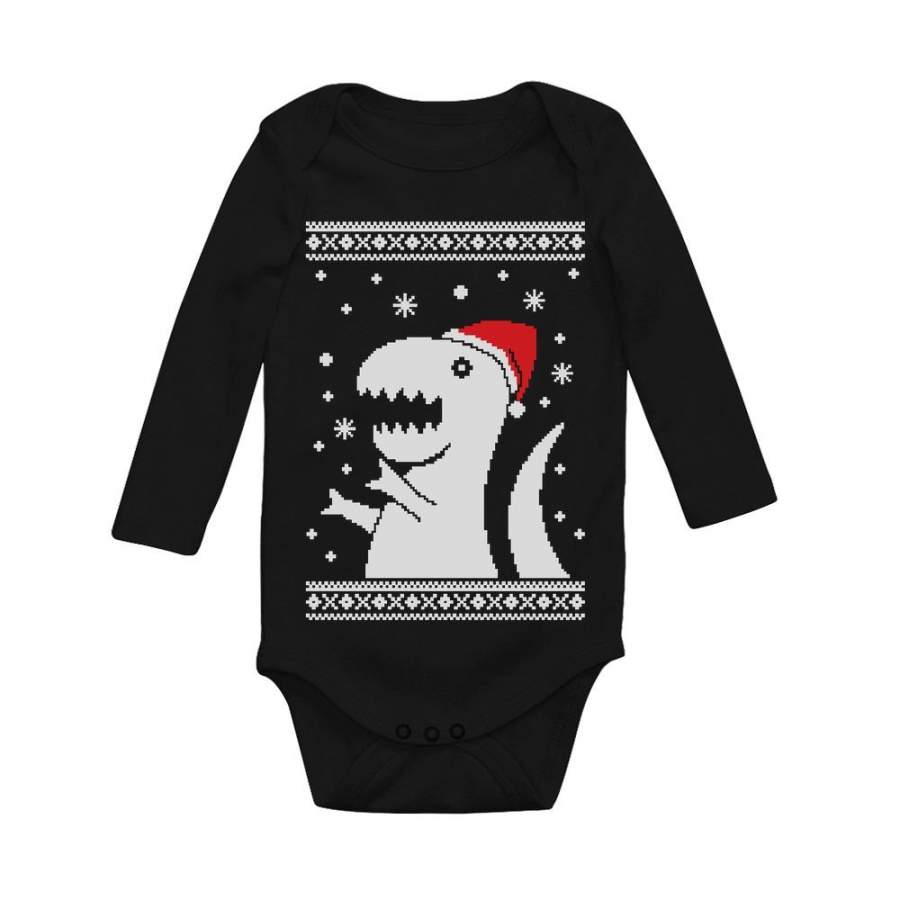 Big Trex Santa Ugly Christmas Baby Long Sleeve Bodysuit