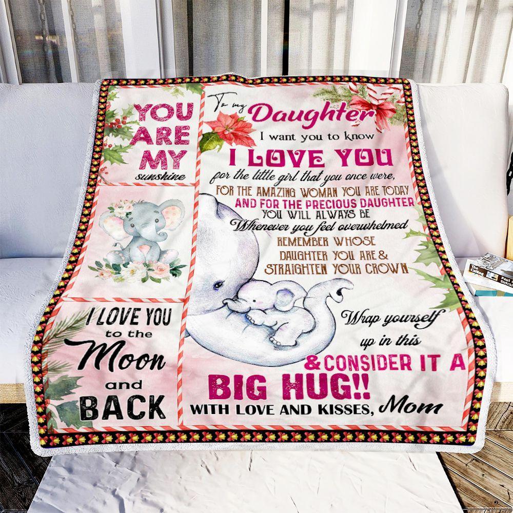 Mom To Daughter Elephant Personalized Custom Name Text Fleece Blanket Print 3D, Unisex, Kid, Adult | Gift For Daughter