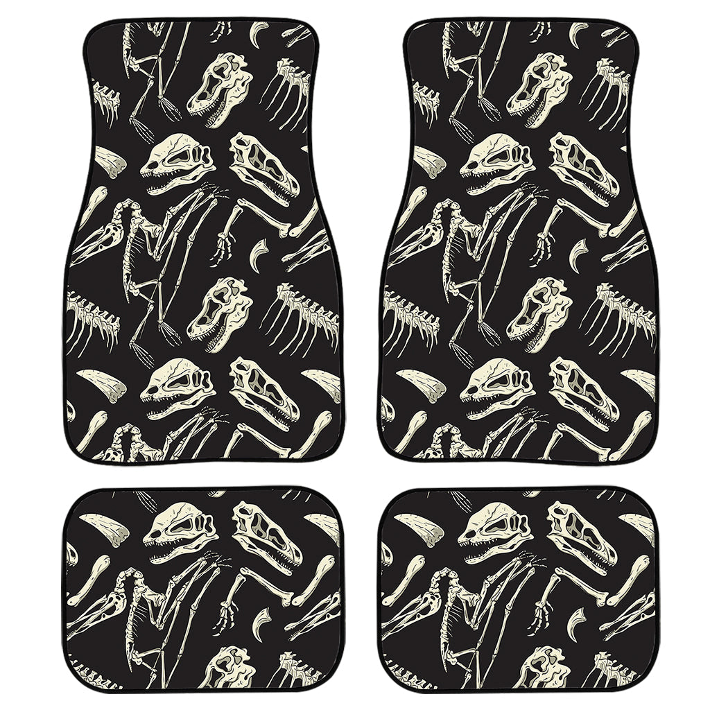 Monochrome Dinosaur Fossil Pattern Print Front And Back Car Floor Mats, Front Car Mat