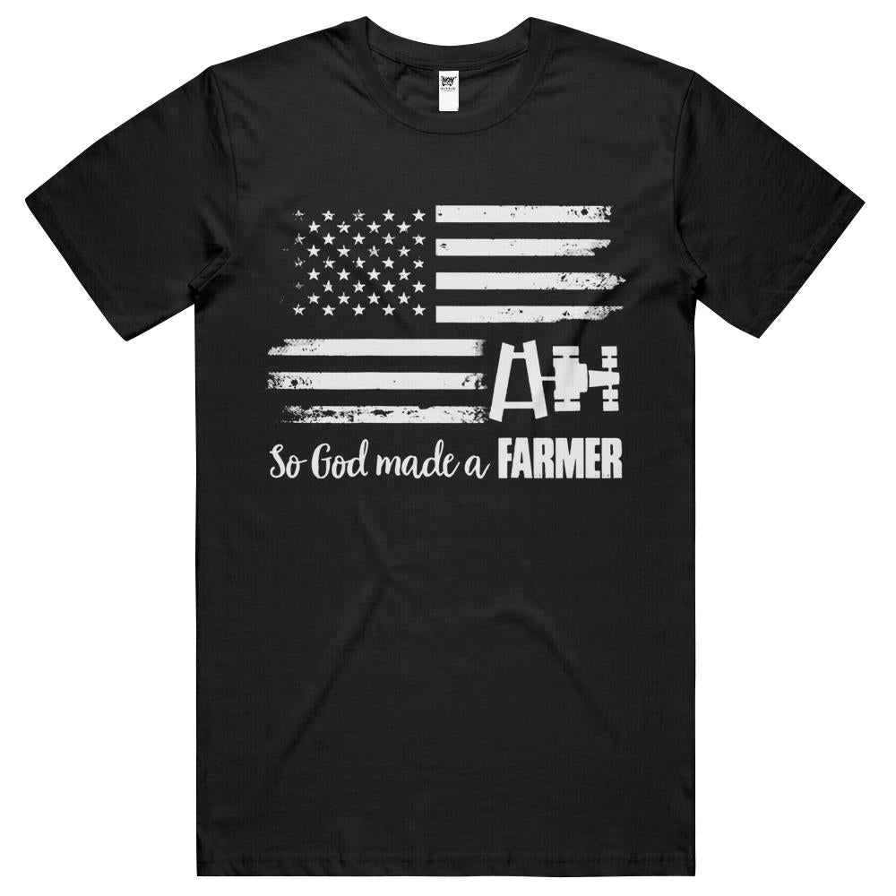 American Flag Tractor So God Made A Farmer T Shirts