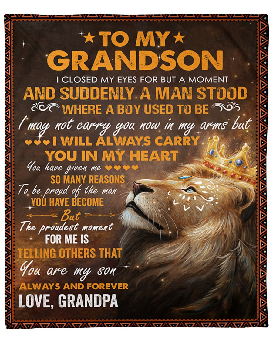 To My Grandson I Closed My Eyes, Lion, Grandpa, Gift For Grandson, Fleece Blanket