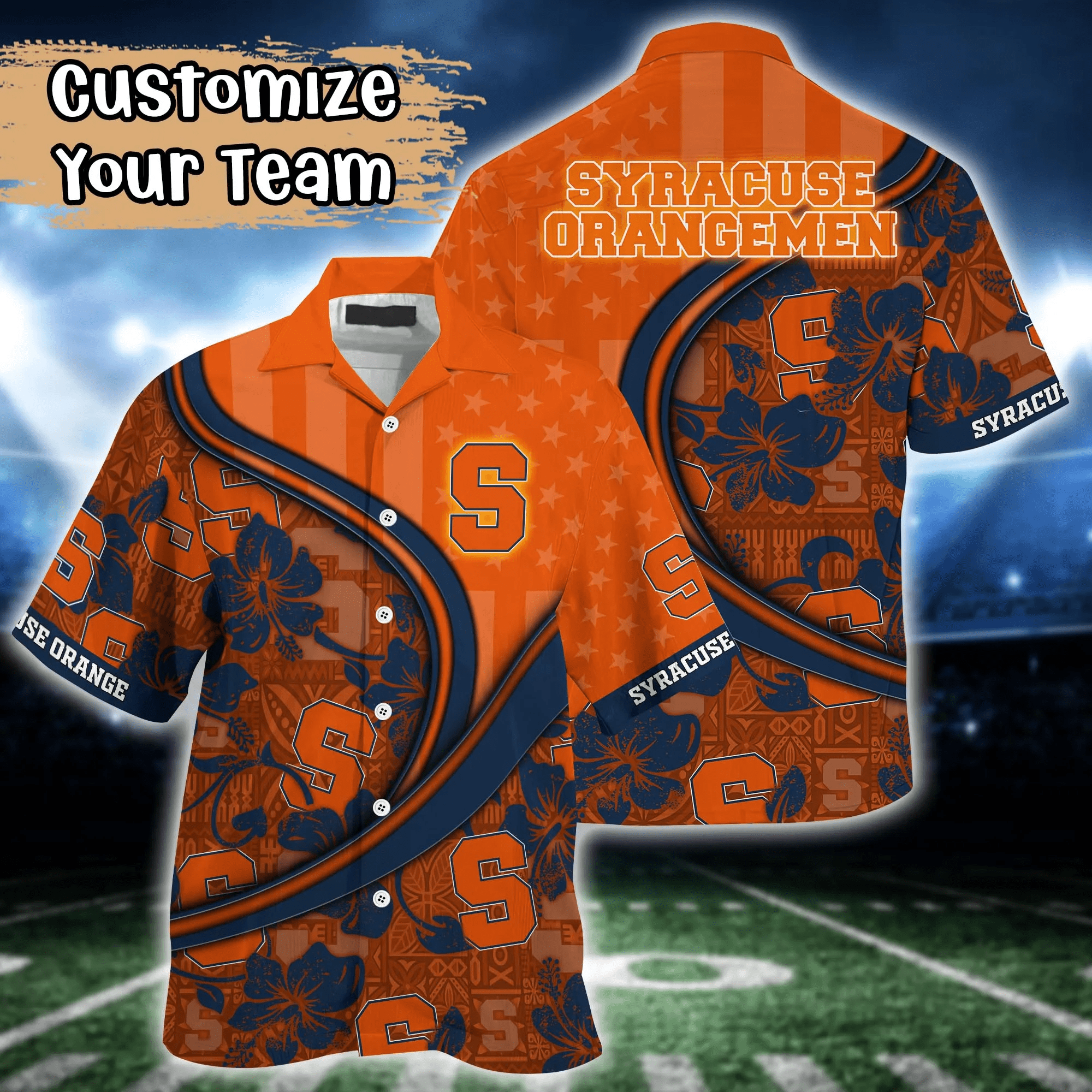 Syracuse Orange NCCA Us Flag Hawaiian Shirt Custom Summer Aloha Shirt