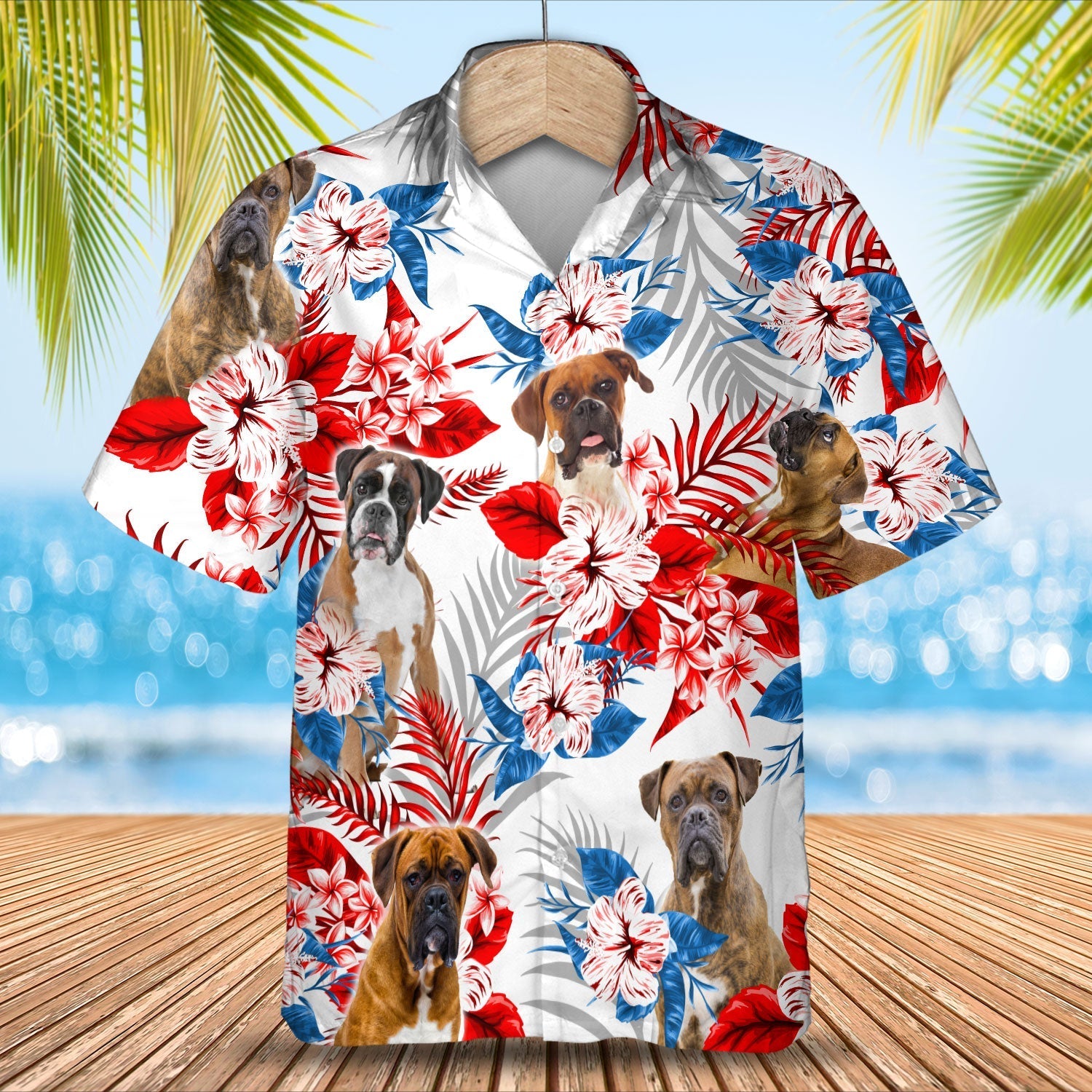 Boston Terrier American Flag Hawaiian Shirt, Boston Terrier Hawaiian Shirt, Aloha Shirt For Dog Lover