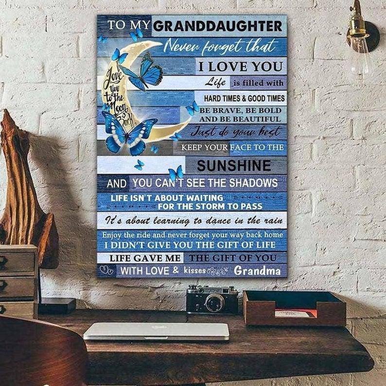 Blue Butterflies To My Granddaughter From Grandma Canvas Poster