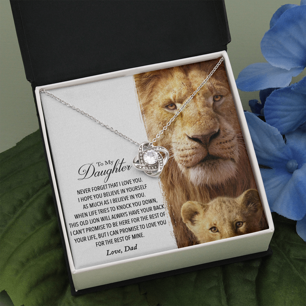 To My Daughter This Old Lion Will Always Have Your Back Love, Daughter Necklace From Mom Dad, Jewelry For Daughter, Love Knot Necklace, Xmas Gift For Daughter From Dad, Gift For Daughter From Father Necklace