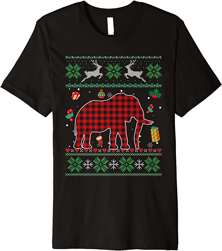 Funny Elephant Red Plaid Christmas Ugly Animals Lover Premium T-Shirt