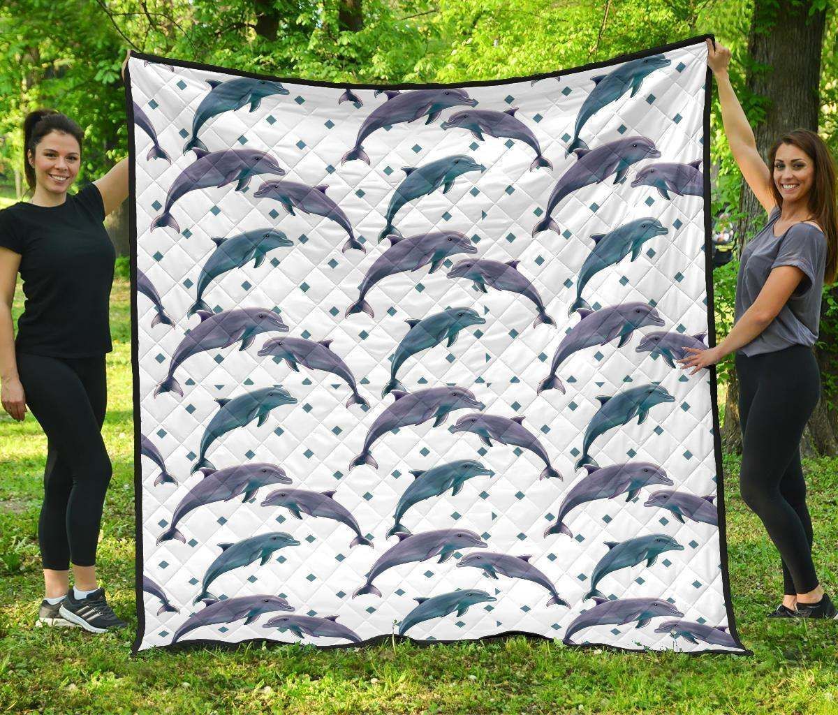 Dolphins Pattern Dotted Background Dhcdhc Dt1910 Quilt Blanket