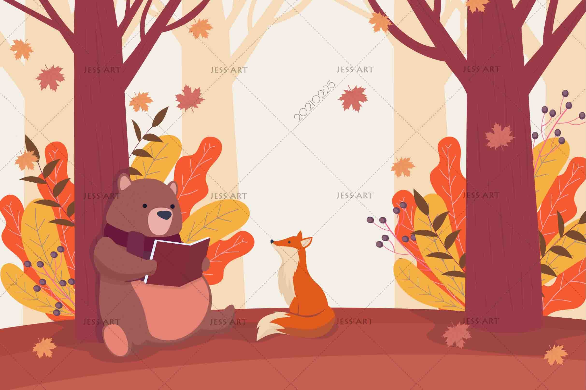 3D Cartoon Forest Animal Bear Fox Wall Mural Wallpaper Lqh 170