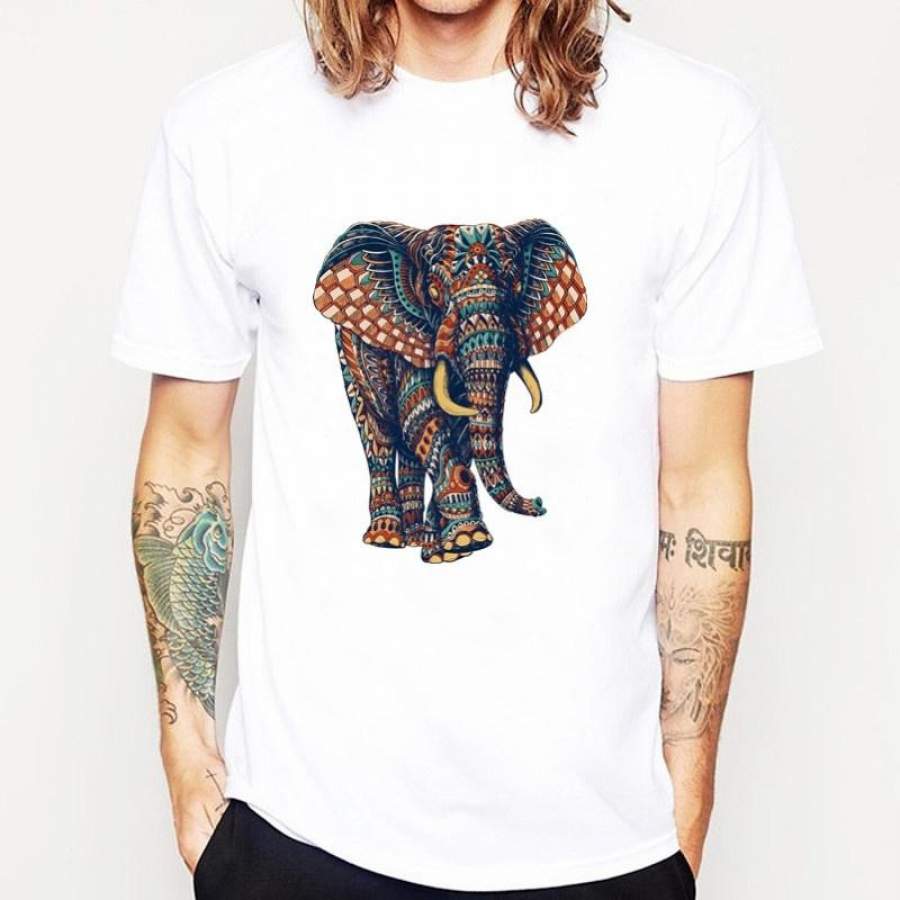 Short Sleeve 3D Elephant Print  T Shirt Men T-Shirt  Summer Tee