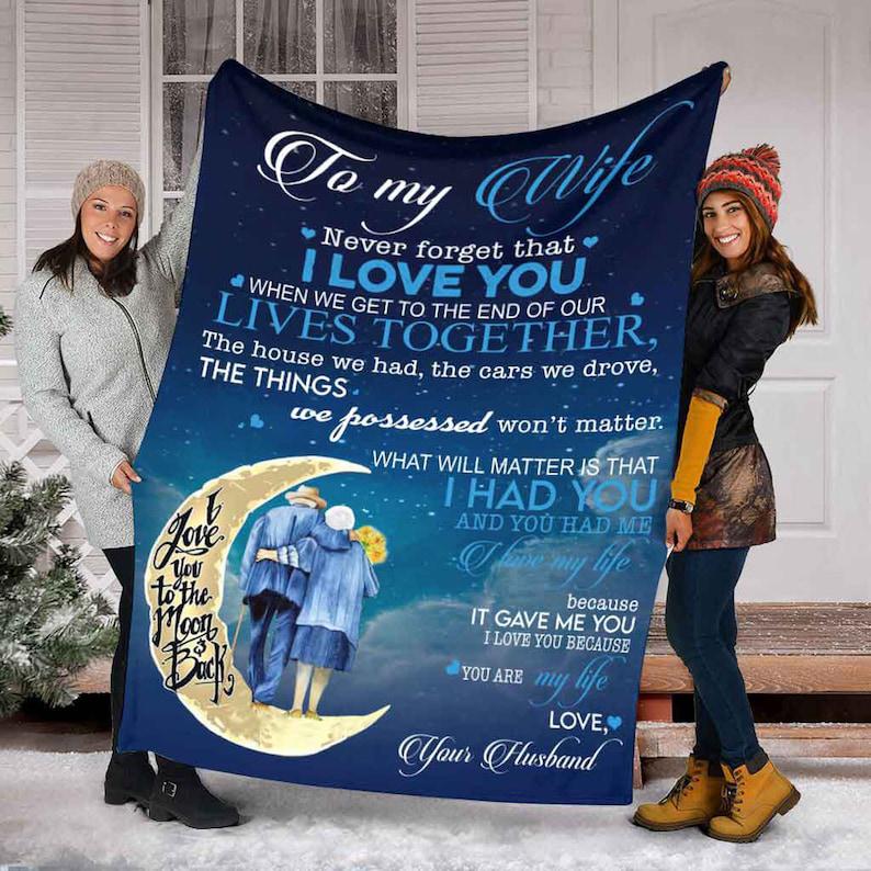 To My Wife,I Love You To The Moon And Back Blanket,You Are My Life Love, Gift For Wife Family Home Decor Bedding Couch Sofa Soft And Comfy Cozy