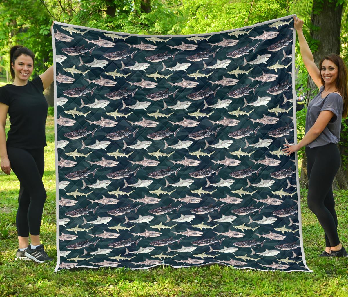 Shark Pattern Print Quilt Bedspread