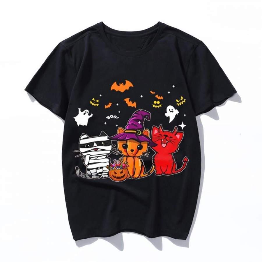 cute halloween cat kitten costume t shirt gift three cats t shirt Men/Women T-Shirts Novelty funny clothes tshirts man black tee shirts male Tops