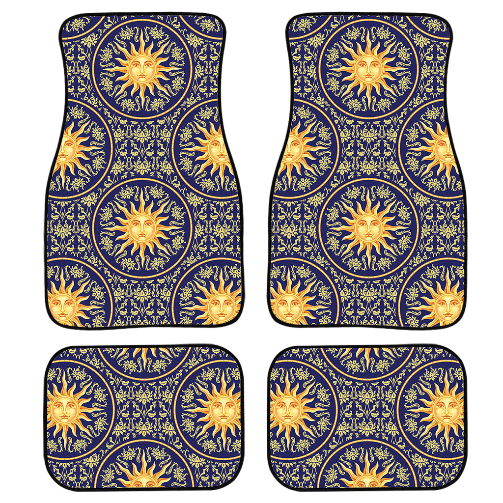 Blue And Gold Celestial Pattern Print Front And Back Car Floor Mats, Front Car Mat