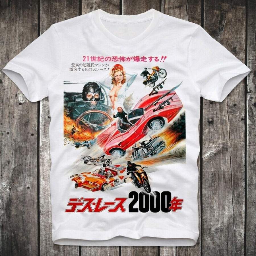 Death Race 2000 Retro Vintage Cult Movie Poster Japan Japanese Deathrace T Shirt Mens Round Neck Fashion Clothing Short Sleeves T Shirt