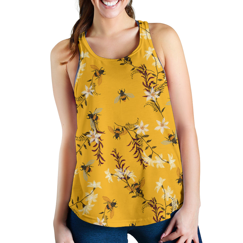 Bee Flower Pattern Women Racerback Tank Top