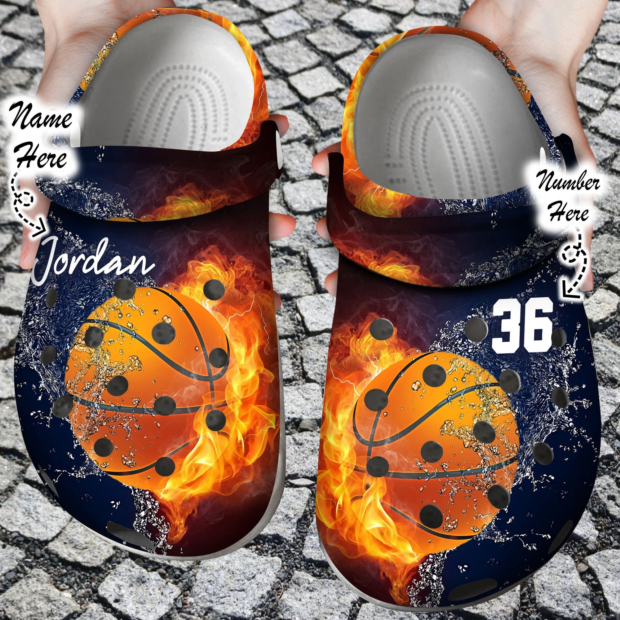 Custom Crocss – Personalized Fire And Water Basketball Clog Shoes