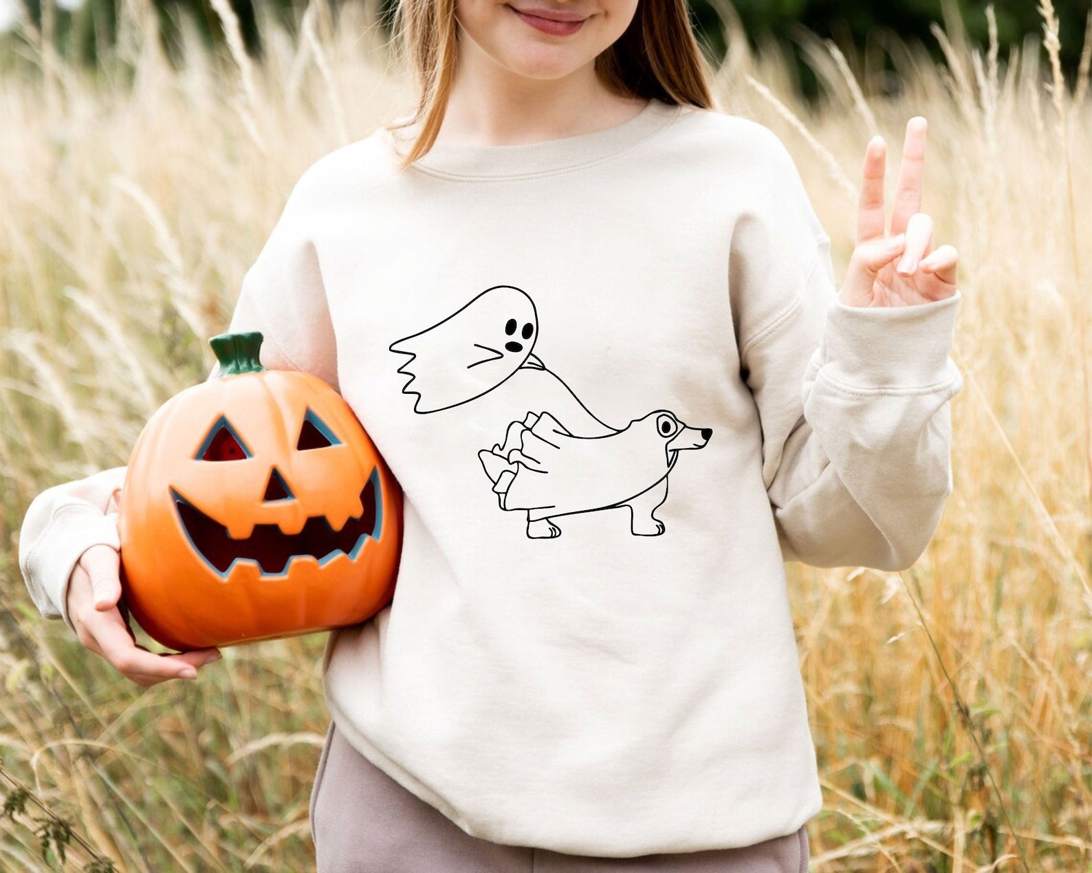 Ghost Walking Dog Sweatshirt Halloween 2D Crewneck Sweatshirt All Over Print Sweatshirt For Women Sweatshirt For Men Sws3792