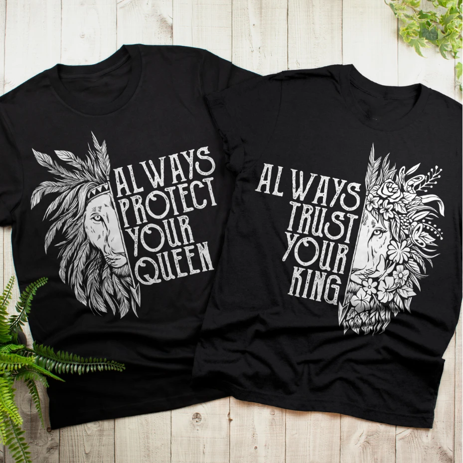 Always Protect Your Queen Always Trust Your King Shirt, Couple Shirt, Couple Lion Shirt, Couple Valentine Shirt, Husband Wife Shirt, T-Shirt, Tee