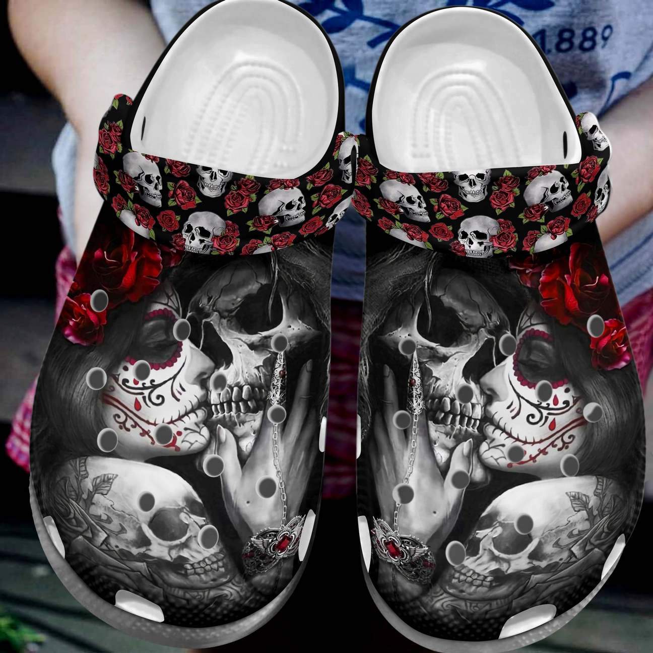 Skull Personalized Clog, Custom Name, Text, Color, Number Fashion Style For Women, Men, Kid, Print 3D The Dead Kiss