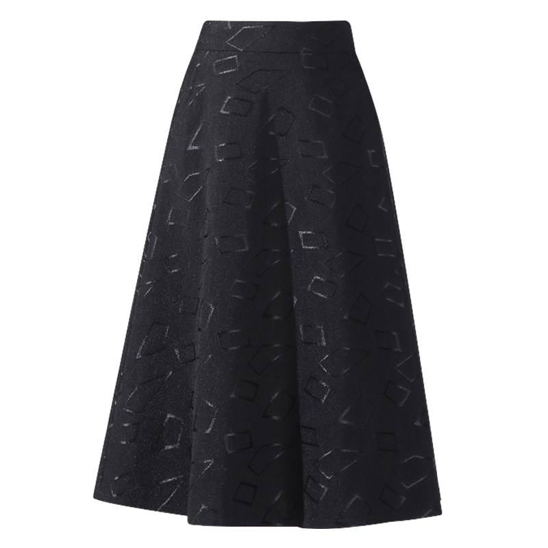 Women Retro High Waist A-Line Skirt Spring Autumn Office Lady Elegant Mid-long Skirt Casual Zipper Pocket Black Skirts alx