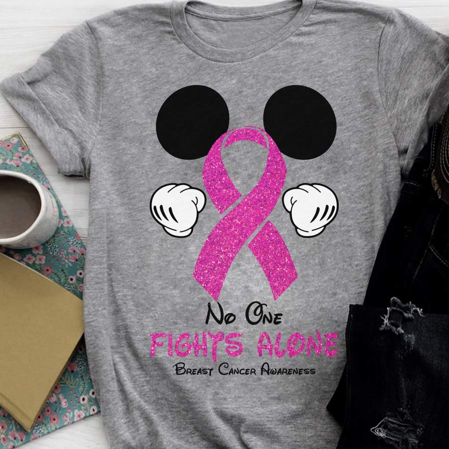 No One Fights Alone Breast Cancer Awareness T-shirt