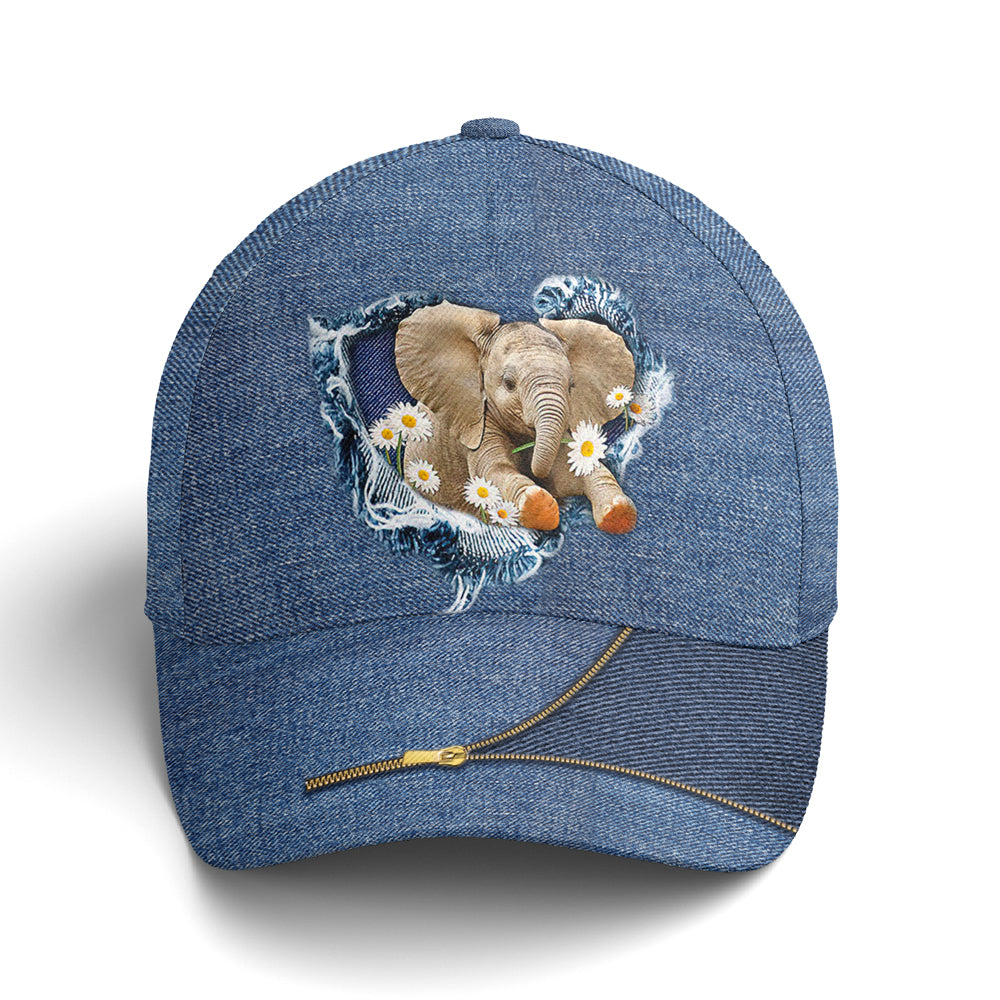 Elephant Daisy Flowers Jean Style Baseball Cap Coolspod