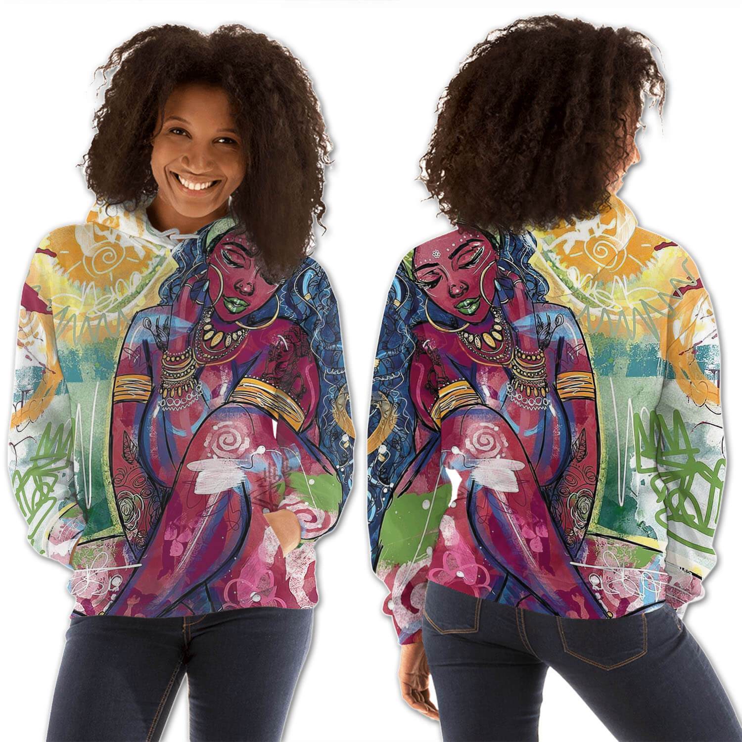 African American Hoodies Beautiful African American Girl All Over Print Womens Hooded Sweatshirt Afrocentric Clothing BPS98617