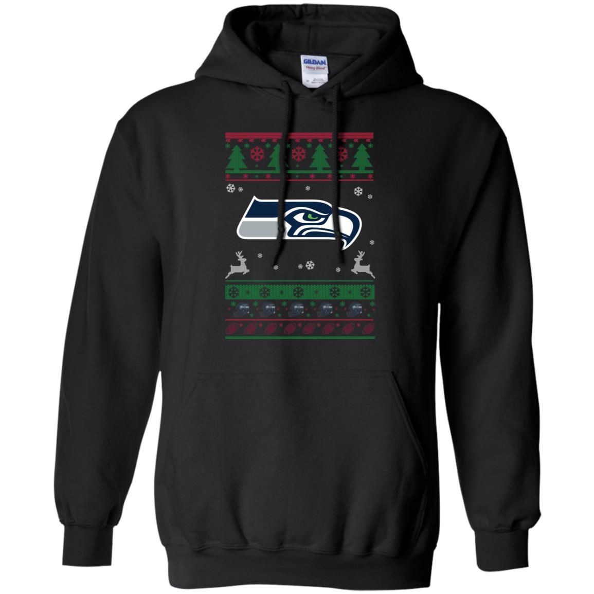 Seattle Seahawks Logo Football Teams Ugly Christmas Sweater Men Pullover Hoodie T-Shirt