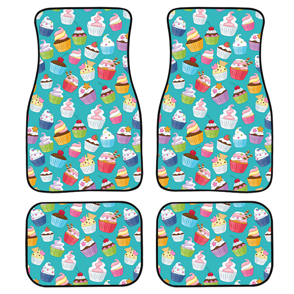 Cartoon Cupcake Pattern Print Front And Back Car Floor Mats, Front Car Mat