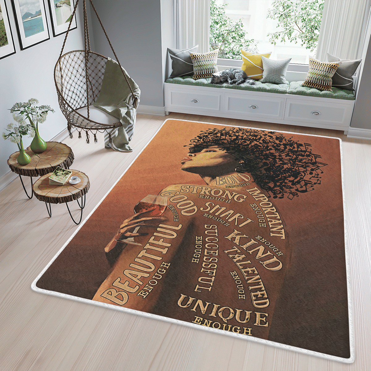 Wooni African American Woman With Music Note Hair Area Rug, Rectangle Rug Wn11032204