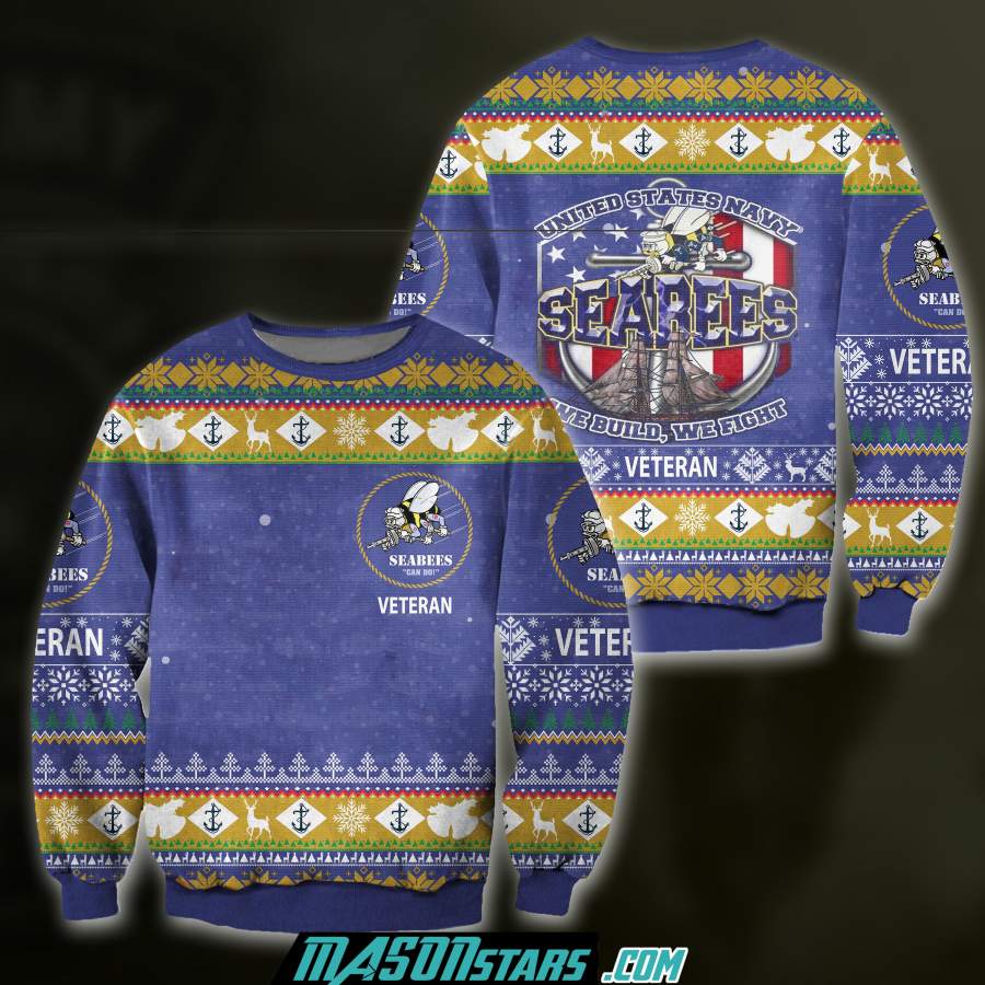 3D ALL OVER PRINT US NAVY SEABEES VETERAN UGLY SWEATER