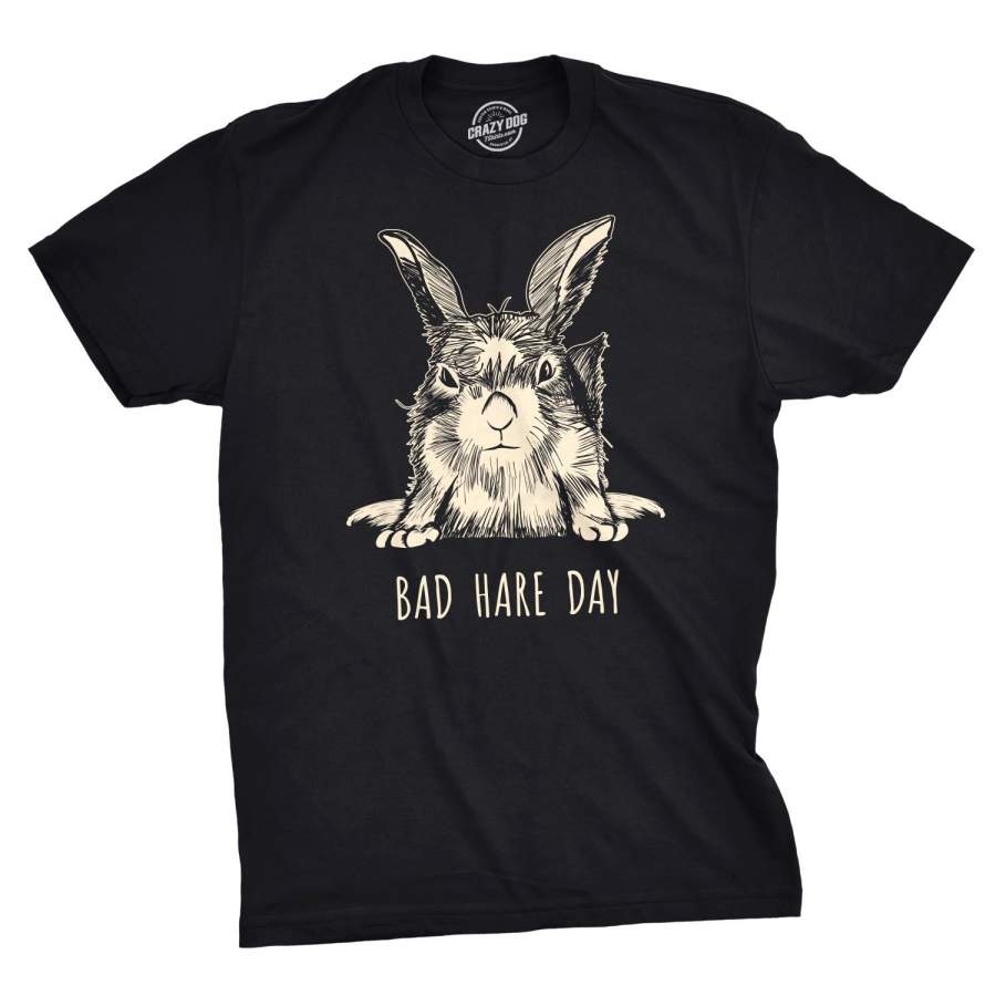 Mens Bad Hare Day T Shirt Funny Easter Bunny Humor Joke Guys Tee