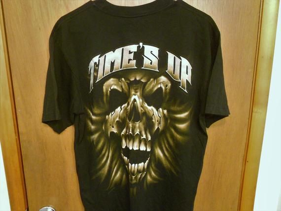 Vintage Time s Up Grim Reaper Death Skull T shirt Biker Glitter Print